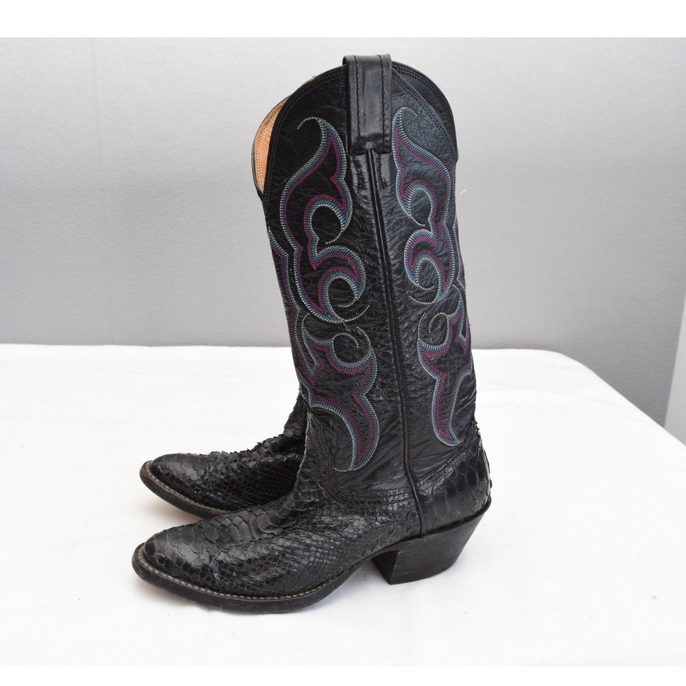Nocona Boots 5B Womens Black Snakeskin Western Cowboy Boots Stitched